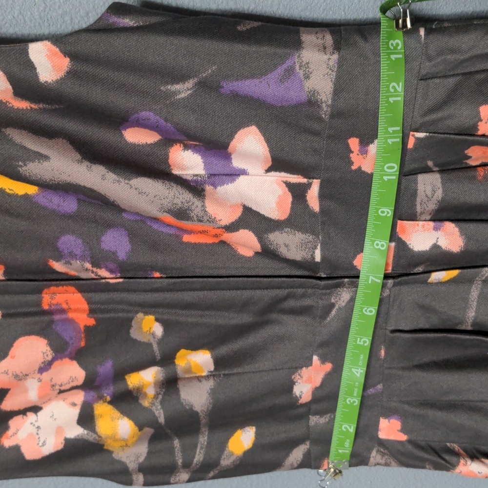 sz 6 Grey floral tea length dress sleeveless pockets fully lined hidden zipper - Picture 13 of 13
